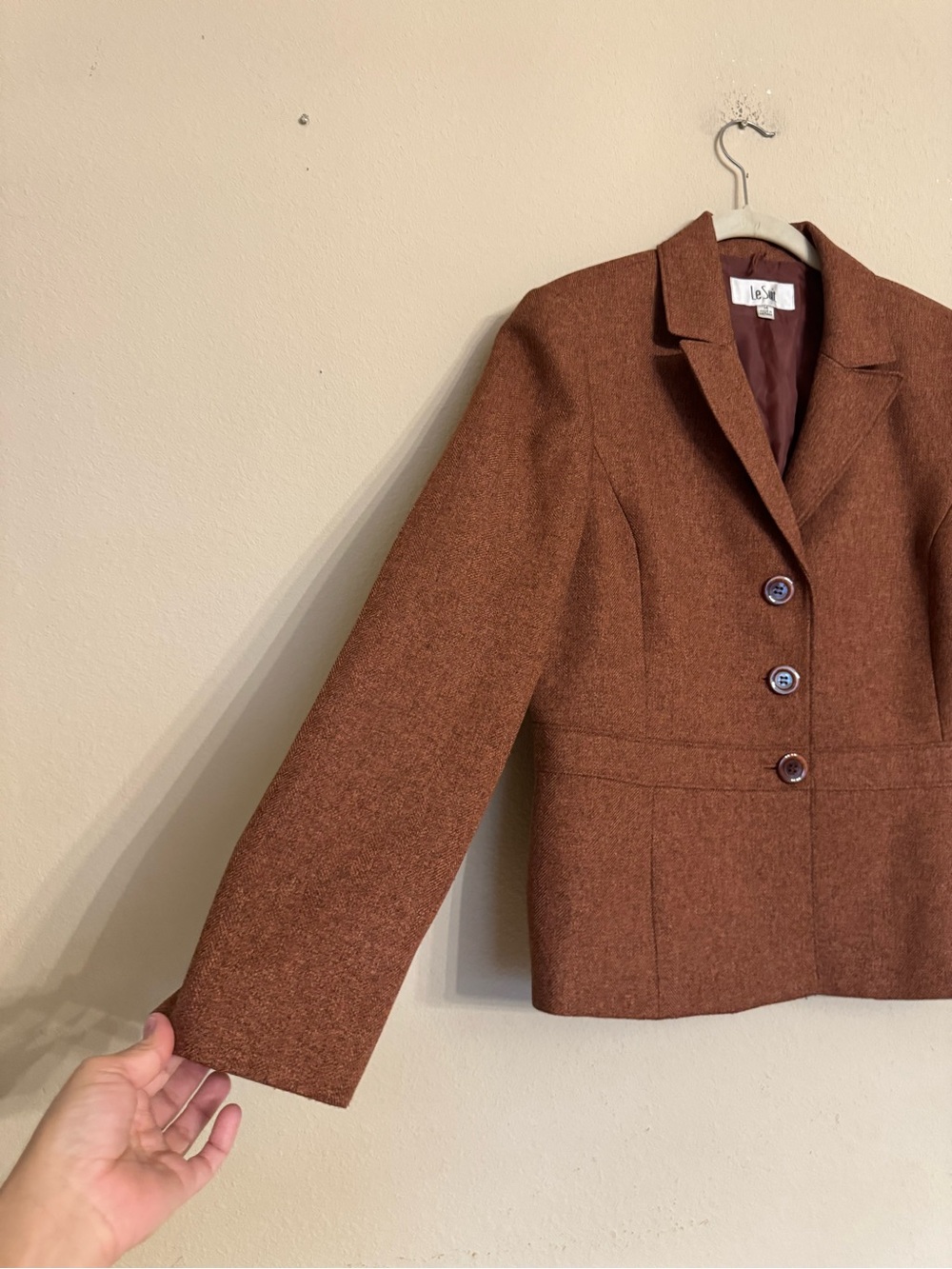 Le Suit Womens Skirt Blazer Suit Sz 14 Rust Terracota Brown Harringbone Business - Picture 7 of 16